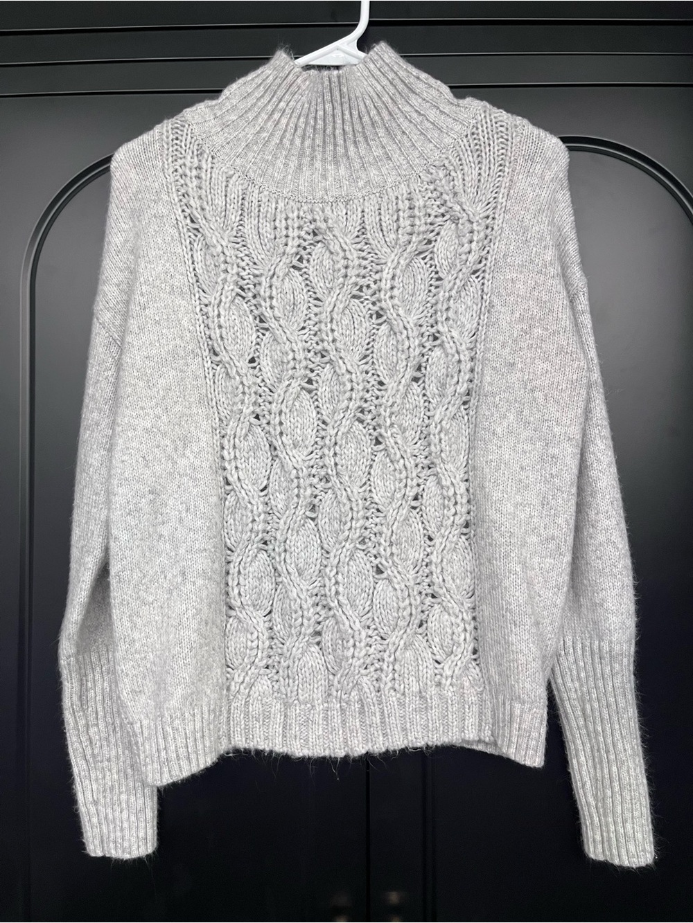 White House Black Market Light Gray Cable Knit Mock Neck Sweater
